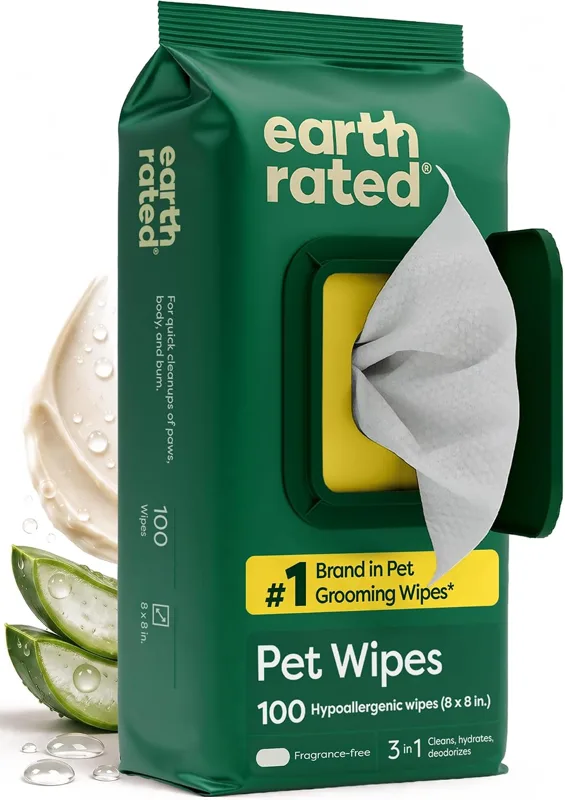 Earth Rated Dog Wipes for Paws & Butt, Unscented, 100 Count